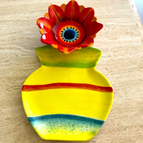 NWOT Flower Blossom Ceramic Chip and Dip Set - 1 Piece Attached - Picture 1 of 5